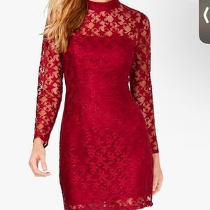 Betsy johnson star red lace body con long sleeve wine dress size  10